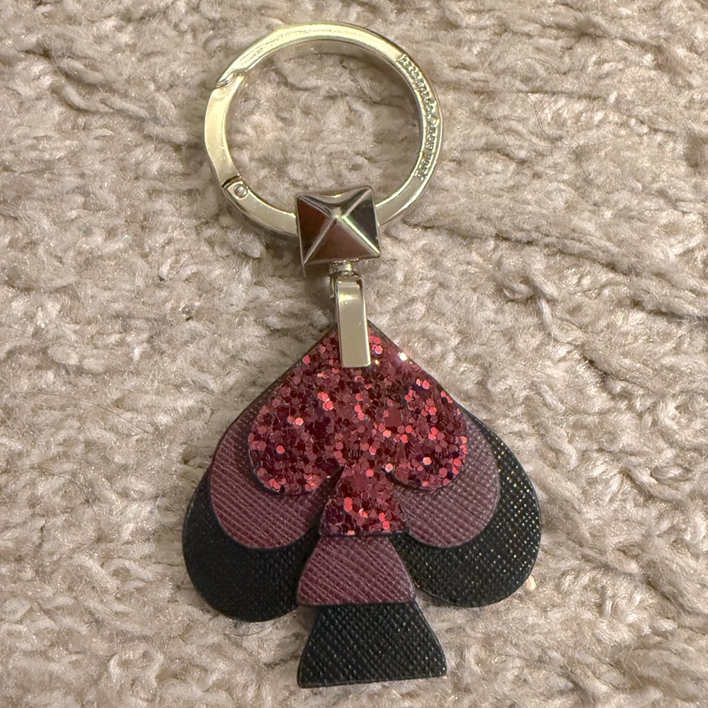 Kate Spade Purple Glitter Leather Spade Charm Keychain Decoration for Purse